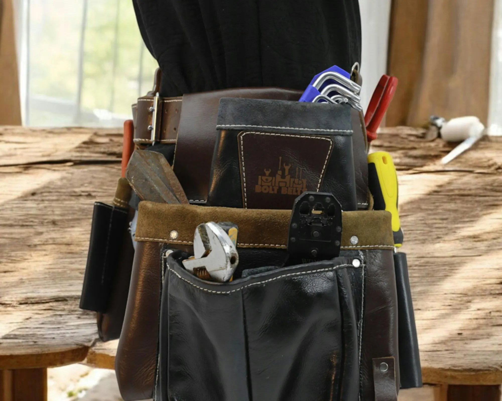 Electrician's tool belt with pliers and screwdrivers